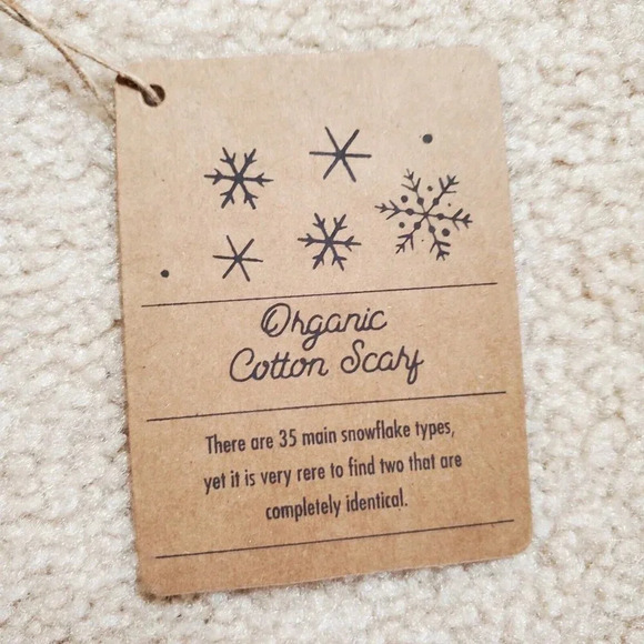 Winter Knit Scarf Gray White Snowflake Pattern Pom Pom Ends Cotton Reversible - Picture 6 of 14